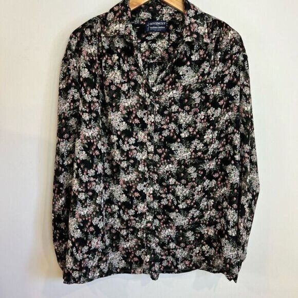 Vintage Givenchy for Fashions Couture Womens 12 Black Floral Button Down Shirt - Picture 13 of 13
